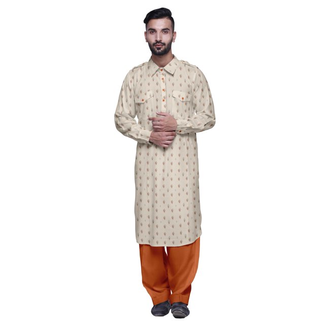 Atasi Kurta Pathani pour Hommes à Col Classique à Manches Longues Salwar Ensemble de Kurta de Mariage