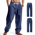 thumbnail image 4 of asjyhkr Mens Linen Pants Wide Leg Drawstring Elastic Casual Pants Workout Running with Pockets, 4 of 9
