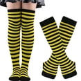 thumbnail image 2 of Becaristey Over Knee Socks Easy To Wear Highly Elastic And Durable Soft And Breathable Comfortable To Wear Polyester Easy To Match yellow and black 1Set, 2 of 5