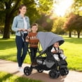 thumbnail image 2 of INFANS Double Stroller with Leather Handle, Front Seat 2-Position Recline, Rear Standing Board, 5-Point Harnesses, Dual Rear Brakes and Lockable Front Wheels, Baby Pushchair for Toddlers, 2 of 9