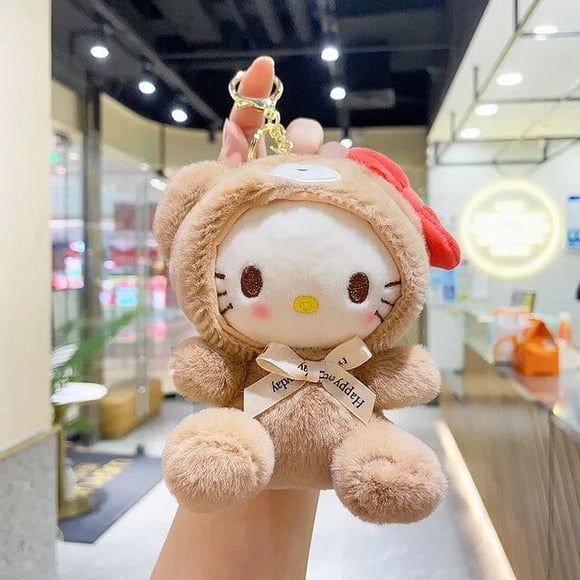 Porte-clés Poupée en Peluche Sanrio Hello Kitty Melody Cinnamoroll Pochacco Mignon Anneau de Clé Peluches de Dessin Animé Pendentif de Sac Cadeau Jouets pour Enfants