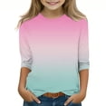 thumbnail image 2 of 2025 T-Shirts Décontractés pour Filles Manches 3/4 Col Rond Tops d'Été T-Shirts Unis Blouses d'Automne Chandail Tops Rose, 2 of 6