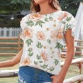 thumbnail image 4 of Hauts d'Été Grande Taille à Manches Courtes pour Femmes Mode Décontractée Col Rond à Volants Hauts Imprimés Blouse Chandail Col en V T-Shirt Femmes en Liquidation, 4 of 7
