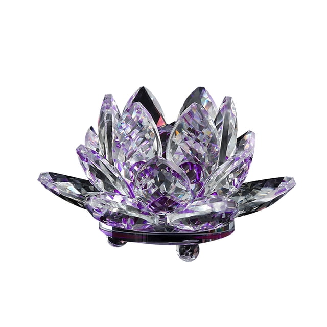 Birdeem Colored Crystal Glass Lotus Candle Tea Lamp Holder Buddhist Candle