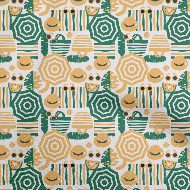 oneOone Polyester Spandex Yellow Fabric Beach Sewing Material Print Fabric By The Yard 56 Inch Wide