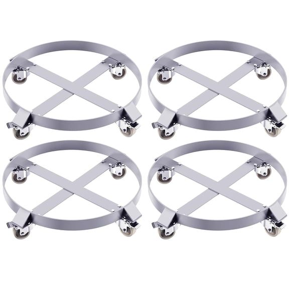 4 Pack 55 Gal Drum Dolly 1000 lbs Steel Caddy with 4 Swivel Casters 2 Brakes for Warehouse