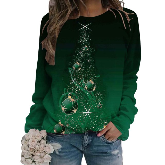 Pisexur Chandails de Noël pour Femmes 2024 Mode Chandails à Manches Longues à Col Rond Chandails à Capuchon Amusants avec Graphique d'Arbre de Noël Décontractés pour les Fêtes Coupe Ample Surdimensionnée Chandails à Enfiler