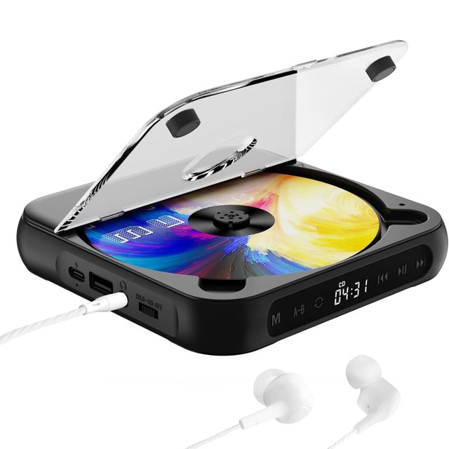 ELEPEX Portable CD Player, Personal CD Players with Bluetooth for Car & Travel, Rechargeable Small CD Player with Headphones, LCD Touch Screen & Anti-Skip/Shockproof White