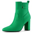 thumbnail image 1 of Unique Bargains Women's Strap Decor Point Toe Block High Heels Ankle Boots Green 9, 1 of 7