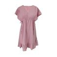 thumbnail image 4 of Pisexur Women's Midi Dress Short Sleeve V-Neck Summer Dress Drawstring Casual Ruffle A-Line Mini Dress, 4 of 6