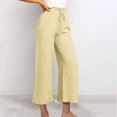 thumbnail image 3 of Yuyuzo Cotton Linen Pants for Women High Waisted Ruffle Drawstring Wide Leg Ankle Length Trousers, 3 of 3