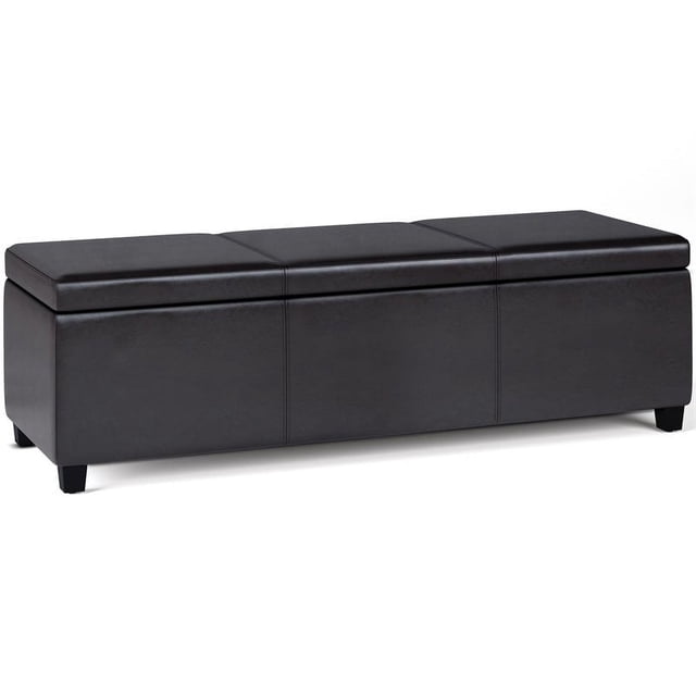 Simpli Home Avalon Banc de Rangement Contemporain en Similicuir de 54 Pouces Couleur Brun Tanner