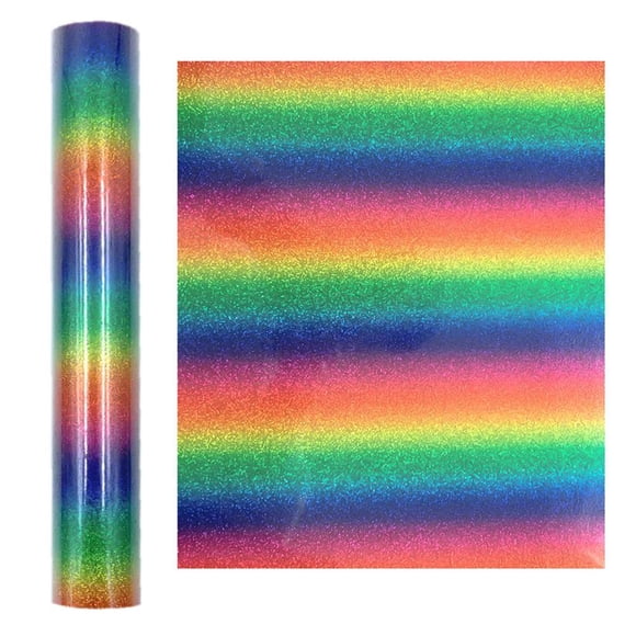 HLONK 1Roll Heat Transfer Paper Self-Adhesive DIY Garment Film Silhouette Paper with Holographic Rainbow Craft Vinyl for Most Basic Fabrics Rainbow 30cm * 25cm