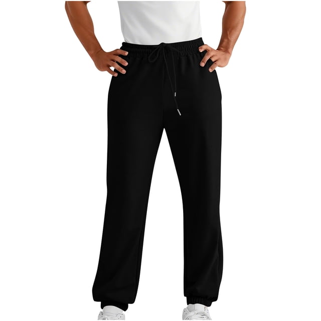 aohooy Men's Fleece Elastic Bottom Jogger Sweatpants - Drawstring Workout Track Running Gym Athletic Pants with Pockets Black,XL