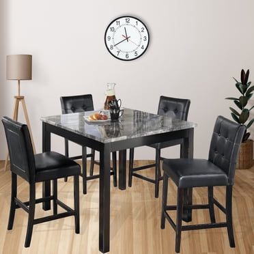 Cosmic Homes 5 Pc Counter Height Dining Table Set Black, Contemporary Faux Marble Top Table de Cuisine et Chaise de Cuisine, Comfortable Dining Room Chairs | Counter Height Stools