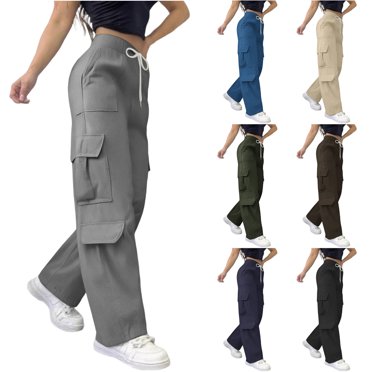 Frostluinai Cargo Pants Women High Waisted Casual Baggy Stretchy Wide Leg Y2K Streetwear Tousers Solid Straight Leg Pants with Pockets