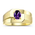thumbnail image 1 of RYLOS Men's Rings 14K Yellow Gold Ring Classic Solitaire 7X5MM Oval Shape Gemstone Designer Band Amethyst February Birthstone Rings For Men Size 9, 1 of 7