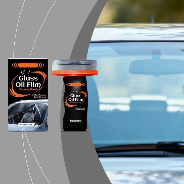Car Glass Oil Film Cleaning Brush with 100ml Solution - Clear Windshield & Window Cleaner for Cars, Trucks, SUVs