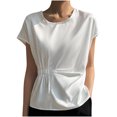 thumbnail image 1 of Plebaso Chemises Habillées pour Femmes Col Rond Manches Courtes Haut Décontracté Chemises Froncées Élégantes Blouses d'Été, 1 of 3