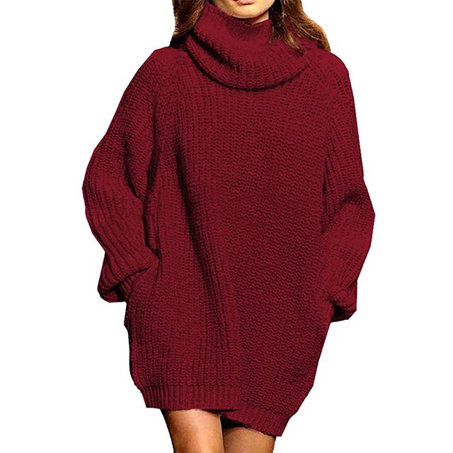 Women's Loose Oversize Turtleneck Wool Long Pullover Sweater Dress