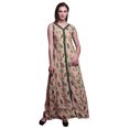 thumbnail image 1 of Bimba Leaves Ladies Printed Front Slit Sleeveless Maxi Summer Long CasualDress-Small, 1 of 5