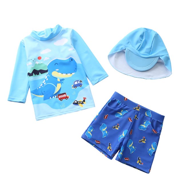 JTieacloth Boys UPF 50+ Sun Long Sleeve Swim Shirt And Swim Trunks Two Piece Rash Guard For Kids,Sizes 1-2 Years