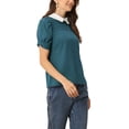 thumbnail image 4 of INSPIRE CHIC Blouse Plissée à Manches Courtes Bouffantes pour Femme à Col Peter Pan Contrastant Bleu Lac TP, 4 of 5