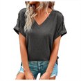 thumbnail image 1 of Timegard Tops for Women V Neck Short Sleeve Button Comfy Summer Casual Loose Tops Tee Solid Color, 1 of 6