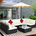 thumbnail image 2 of Costway 7PCS Patio Rotin Meubles Ensemble Sectionnel Canapés Blanc & Gris Housses de Coussin, 2 of 7