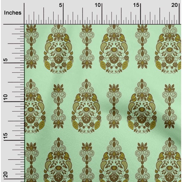oneOone Polyester Lycra Fabric Leaves & Floral Ethnic Printed Craft Fabric BTY 56 Inches Wide