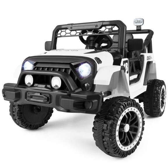 Costway 12V Kids Ride on Truck with Remote Control 3 Speeds LED Lights Horn Music Story Black + White