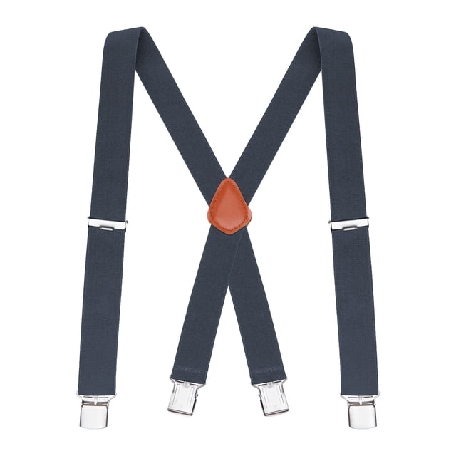 Buyless Fashion Bretelles pour Hommes avec Sangles Élastiques Ajustables de 48 Pouces, Largeur de 1 1/4 Pouce et Dos en X. Doté de Pinces Métalliques Durables et d'Un Passe-Partout en Cuir pour un Style Professionnel. Idéal pour Pantalons, jeans et shorts, Convient au Travail, aux Mariages et aux occasions Spéciales. Présenté dans une Couleur Foncée Unie avec Quincaillerie Ton Argent.