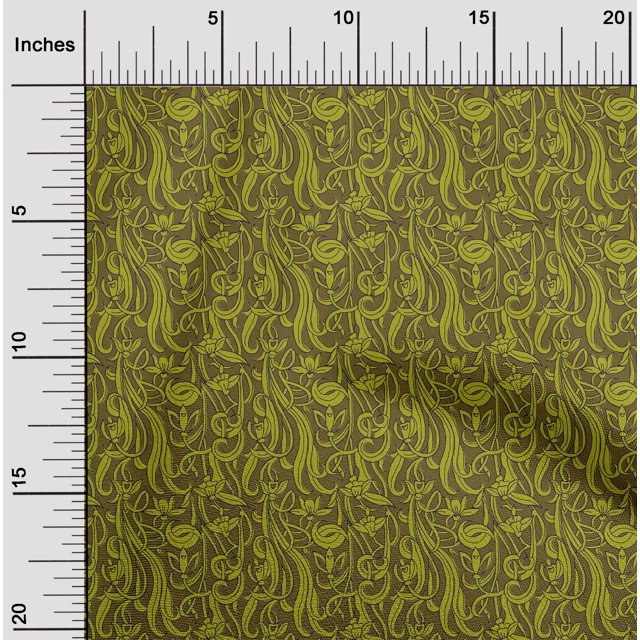 oneOone Viscose Chiffon Fabric Leaves & Floral Block Print Fabric BTY 42 Inch Wide