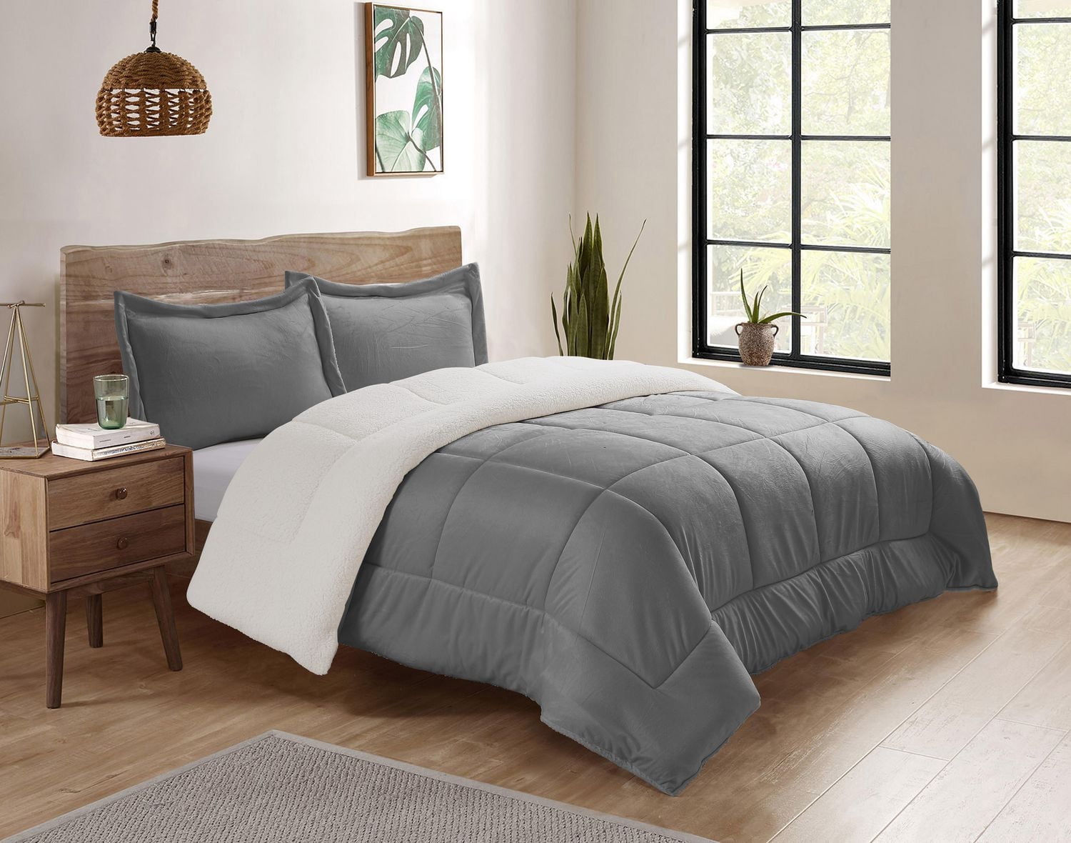 Swift Home Reversible Plush Mink & Sherpa Comforter Set, Luxuriously Soft