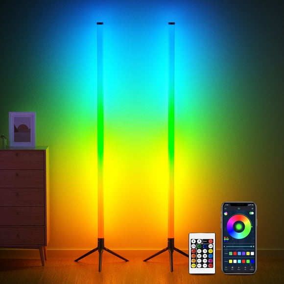 DAYBETTER LED Corner Floor Lamp,360°Color Changing Lamp with Bluetooth APP, Remote Control, Music Sync, 16 Million DIY Colors & Timing for Living Room Gaming Room(2pack)