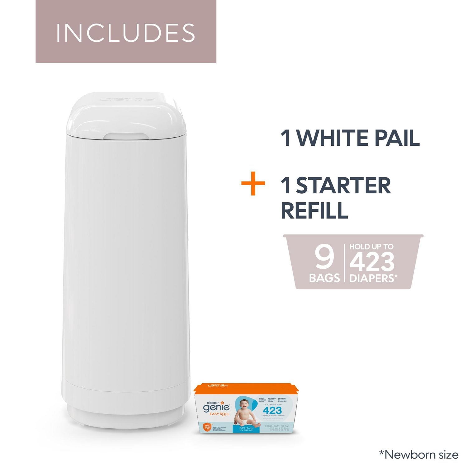 Diaper Genie Essence Diaper Pail, White, Odour-Locking Clamps