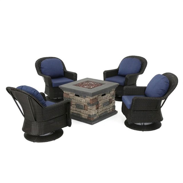 Noble House Alhambra Ensemble de 5 Pcs Chaise Pivotante Extérieure et Foyer en Brun Foncé