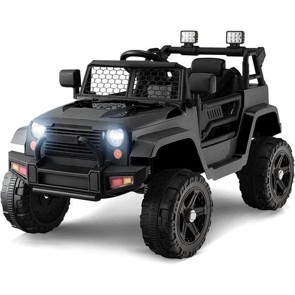 OLAKIDS Camion pour Enfants Ride On, Voiture Jeep Électrique 12 V avec Télécommande, Jouet à Pile pour Tout-Petits avec 2 Vitesses, Suspension à Ressort, Portes Doubles Ouvrantes, Lumières DEL, Musique, USB, Mp3 (Noir)