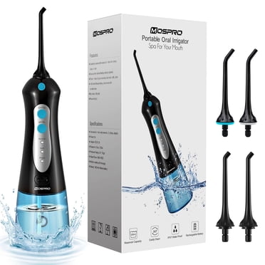 Toytexx Hydropulseur Sans Fil, Irrigateur Buccal 300 ml avec 4 Embouts, 3 Modes, Rechargeable par USB (Noirbleu)