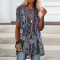 thumbnail image 2 of EQWLJWE Hauts d'Été pour Femmes Hauts pour Femmes Liquidation Femmes Décontracté Imprimé Manches Courtes Col Rond Chandail Blouse T-shirt Hauts, 2 of 5