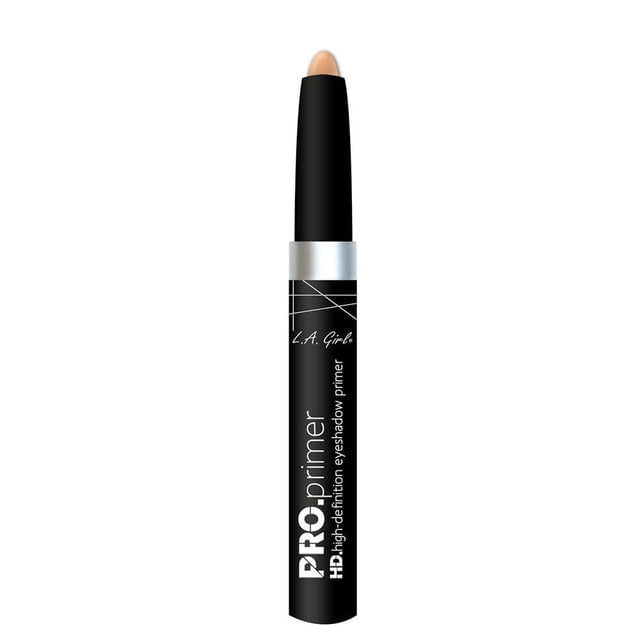 LA Girl PRO Primer HD Eyeshadow Stick in a black tube with silver band and beige cream tip, serving as an eye primer that enhances eyeshadow pigment, balances skin tone, and ensures all-day wear, also suitable for brightening eyelids.