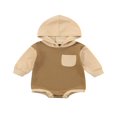 thumbnail image 1 of Infant Baby Boys Girls Long Sleeve Hooded Romper Contrast Color Stitching Triangle Jumpsuits with Pocket, 1 of 6