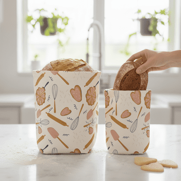 Sacs Alimentaires Réutilisables en Cire d'Abeille – Lot de 2 Motif de Cuisson / Sacs de Rangement pour Collations et Aliments Sans Plastique