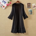 thumbnail image 3 of Women Solid Color Lace Cardigan Open Front Shrug Hollow Patchwork Sheer Short Sleeve Long Cover-Up Blouse Tops, 3 of 5