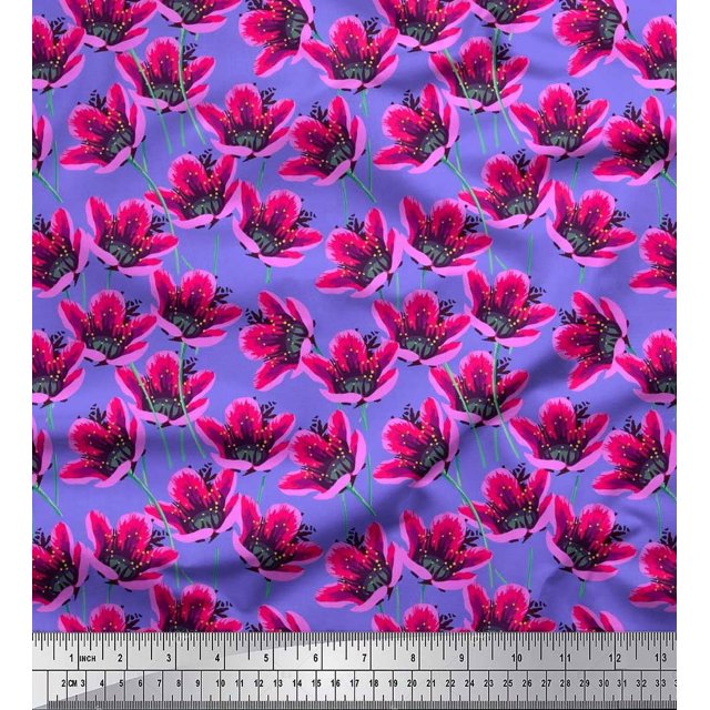 Soimoi Silk Fabric Artistic Floral Decor Fabric Printed Yard 42 Inch Wide