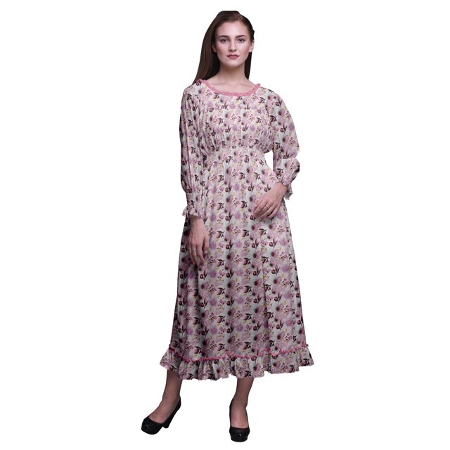 Bimba Floral Ladies Printed Boho Gypsy Summer Smocked Maxi Long BeachDress-X-Large