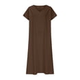 thumbnail image 3 of UPPADA Robe d'Été pour Femme Grande Taille en Coton et Lin, Robe Maxi Fluide à Manches Courtes, Robe Décontractée Style Sundress à Col en V, Taille Portefeuille, Robes Fluides de Plage, Robes pour Femme Été Brun, P, 3 of 6