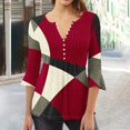 thumbnail image 2 of FAIWAD Women's 3/4 Sleeve Tunic Tops V Neck Button Down Tops Geometric Print Slim Pullover Tops, 2 of 5