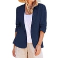 thumbnail image 1 of IMENGL Linen Casual 3/4 Stretchy Ruched Sleeve Lightweight Work Office Jacket, Blue 3XL, Size M-5XL, 1 of 9