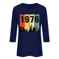 thumbnail image 2 of Uootdi Hauts pour Femmes Manches 3/4 Col Ras du Cou 1976 Imprimé Arc-en-Ciel Rétro Coupe Décontractée T-Shirts Nostalgiques pour Escapade d'Été Cadeau, 2 of 4